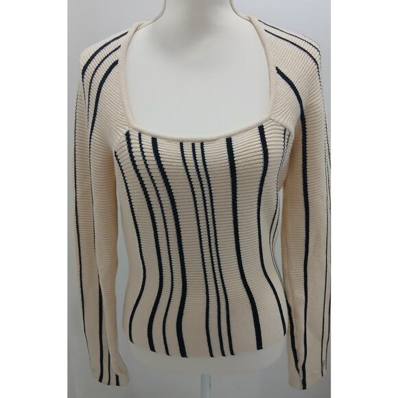 Le Lis Cream And Black Striped Square Neck Sweater Size Medium - Picture 1 of 8
